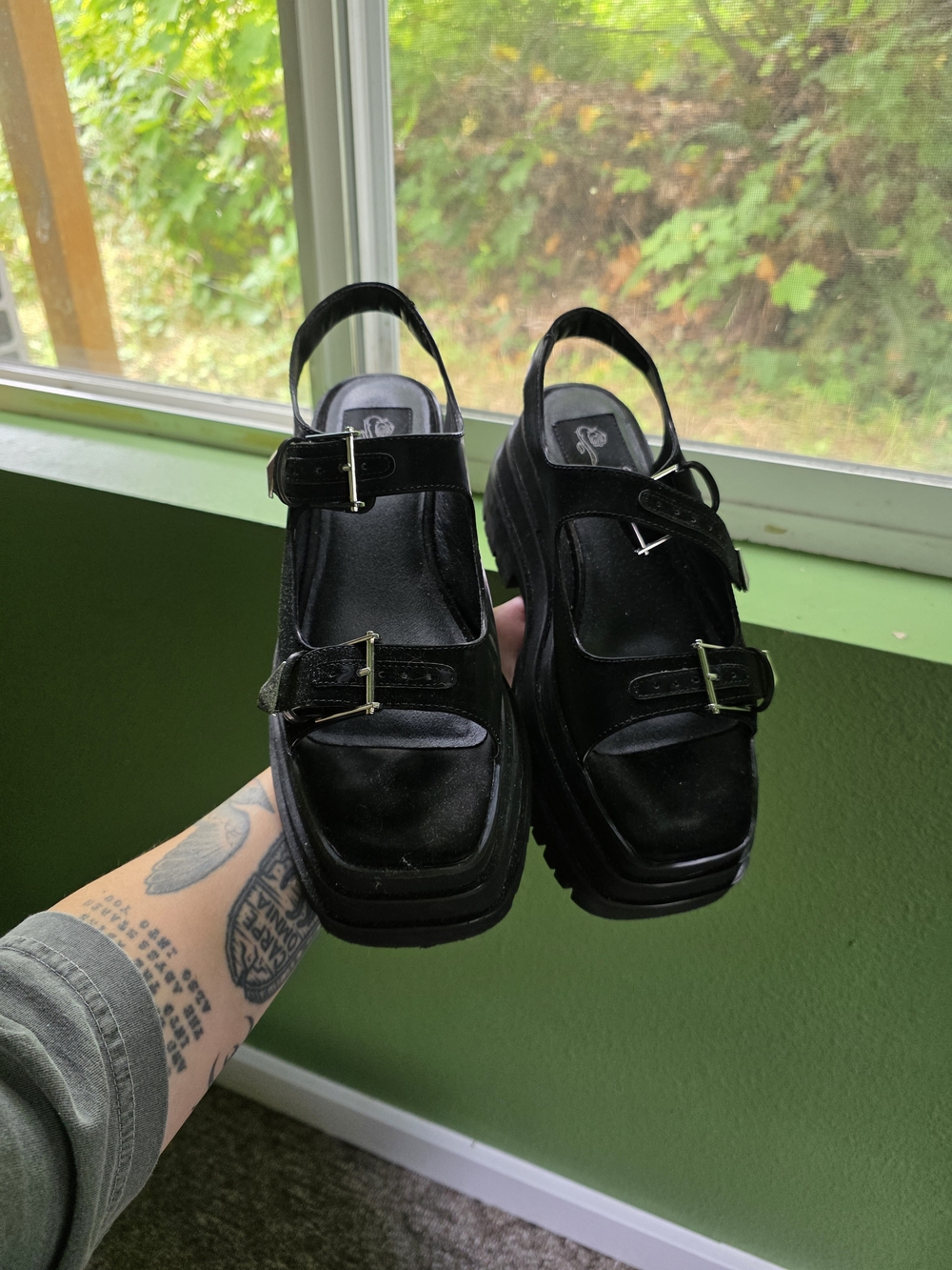 Foxblood Platform Suede Sandals With Silver Buckle Detail